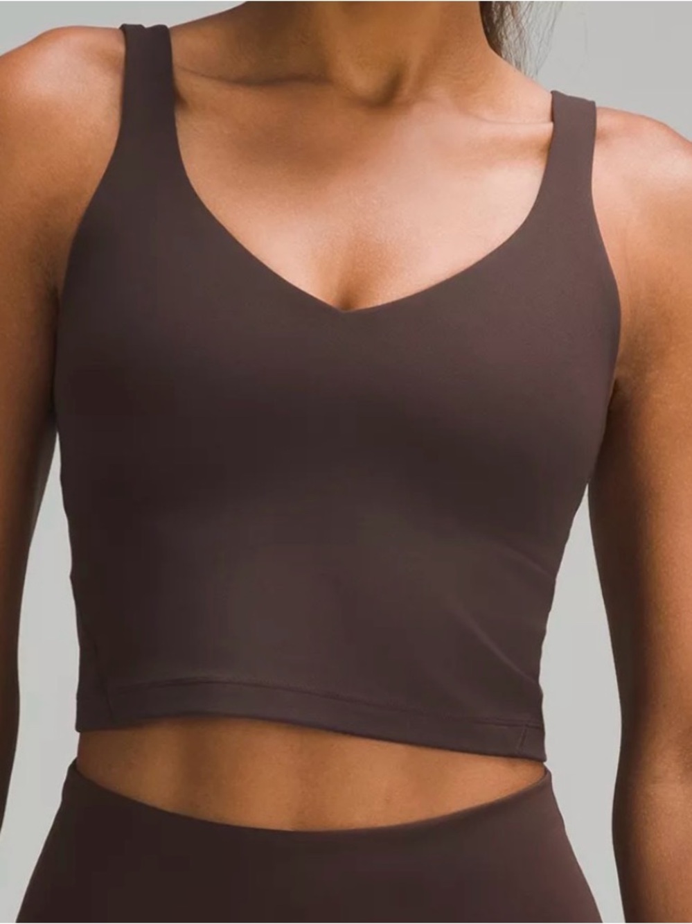 Everyday V-Neck Longline Bralette Crop Top - Brown